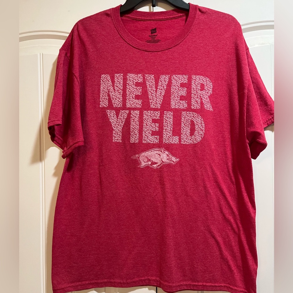 Unisex Arkansas Razorback Graphic T-Shirt with 'Never Yield'